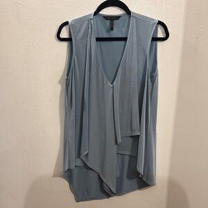 BCBG Dusty Blue Draped Sleeveless V-Neck Top